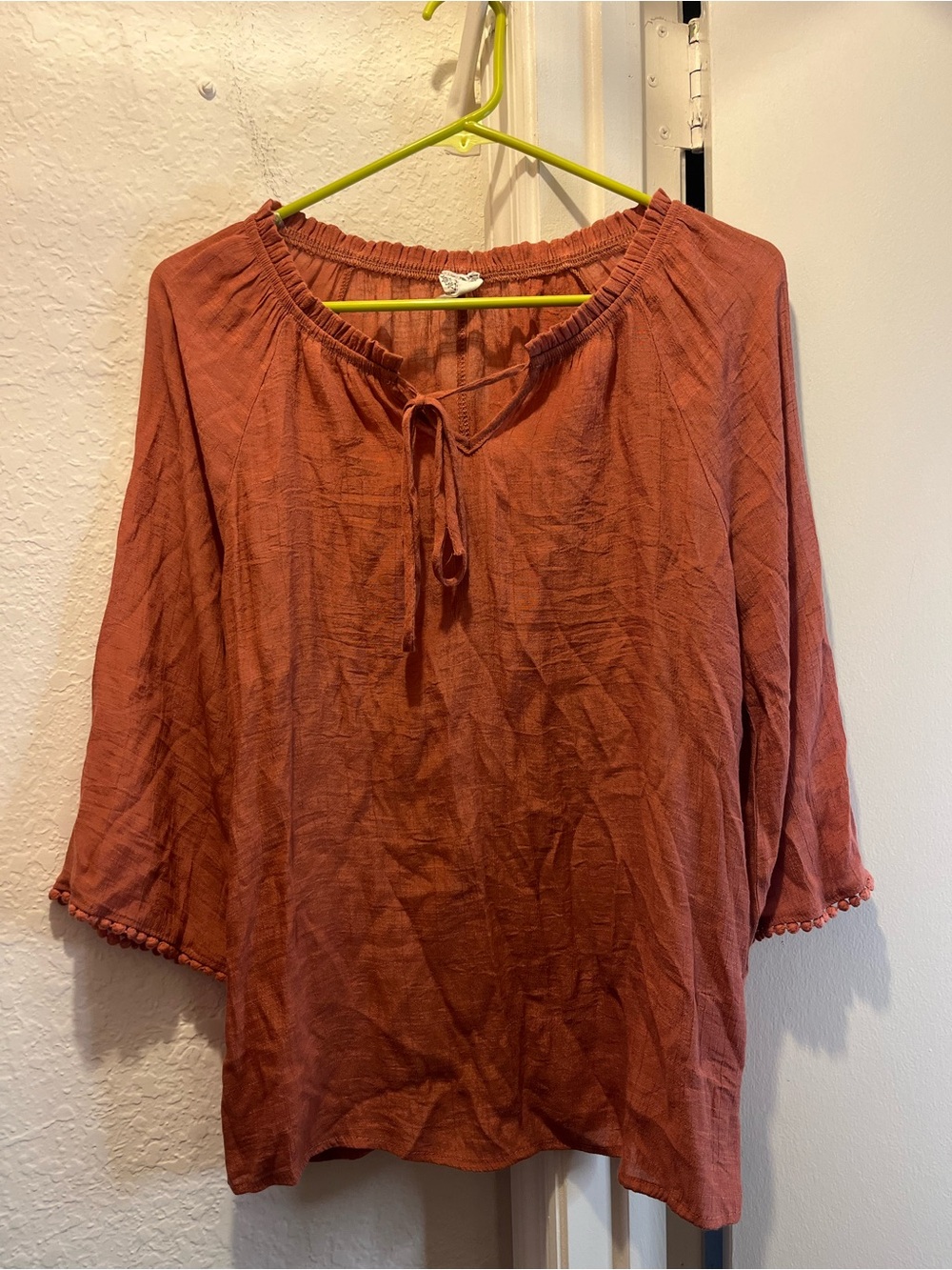 Free People Rust Red Tie-Front Peasant Tunic